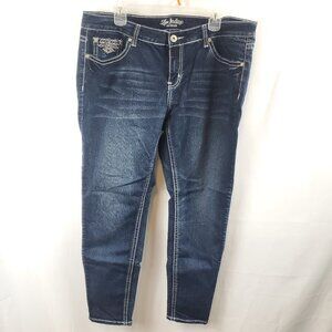 Love Indigo Premium Womens Sz 18W Embroidered Pockets Dark Blue Wash